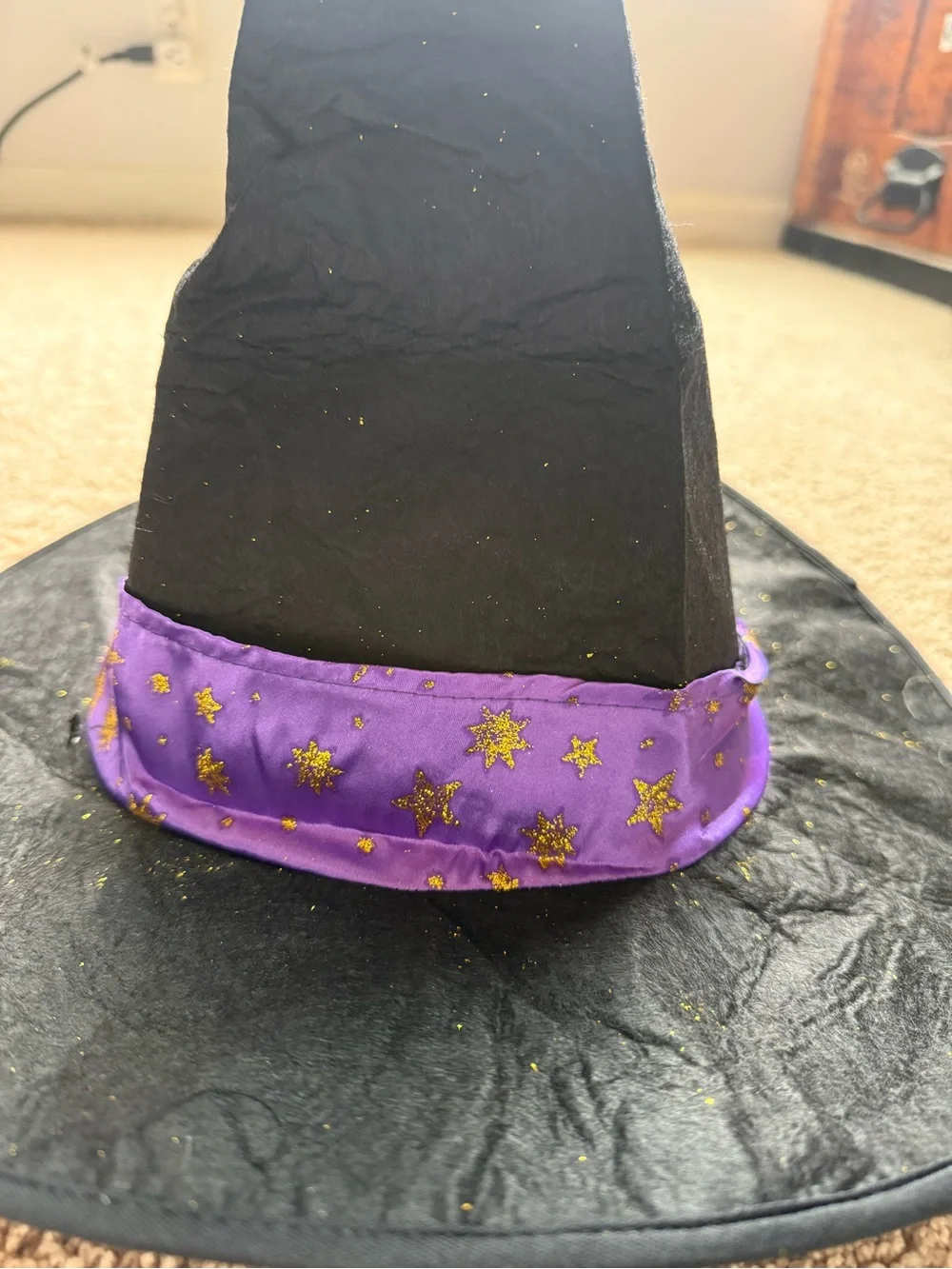 Black Witch Hat with Purple Star Band Costume